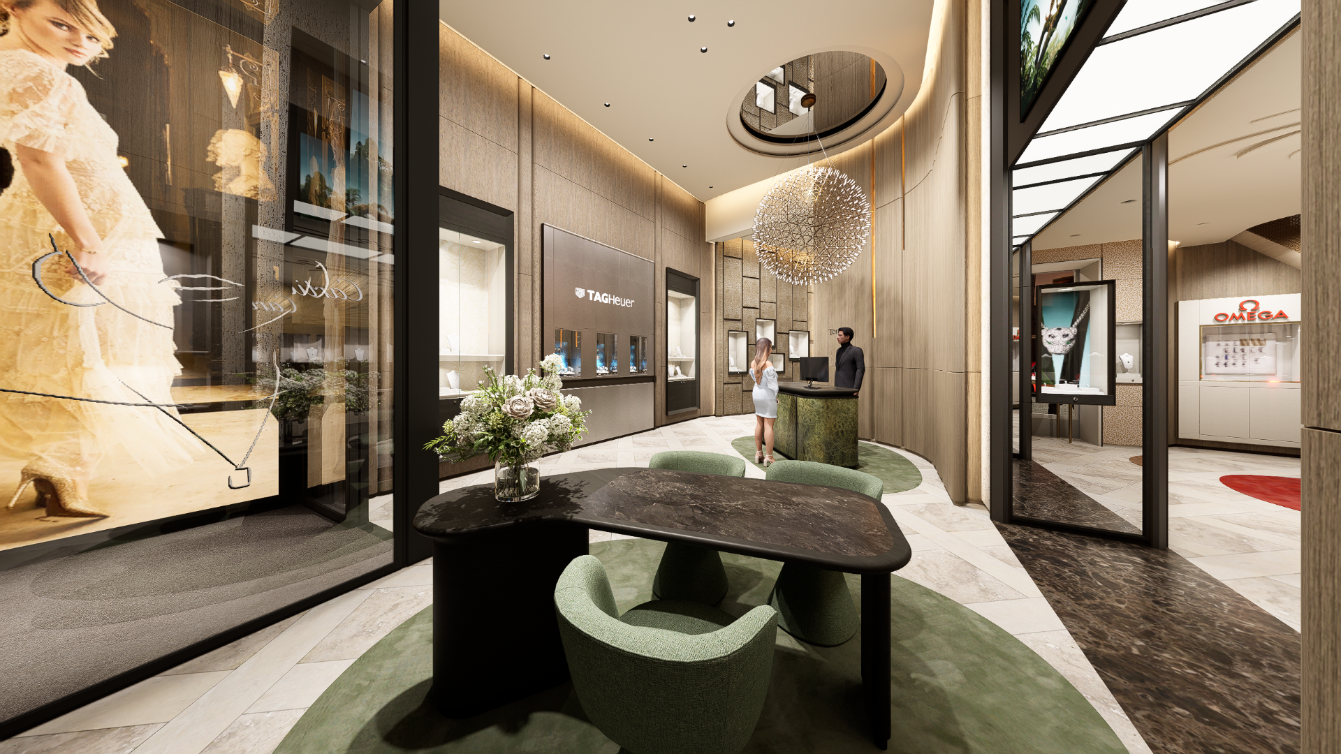 3D-visualisatie van een juweliersinterieur
